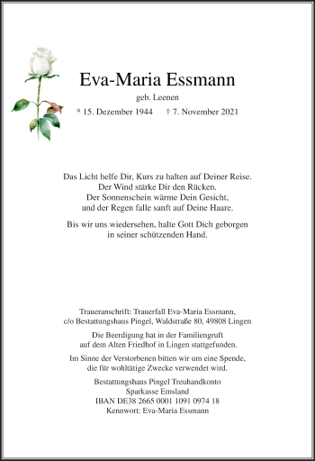 Traueranzeige von Eva-Maria Essmann von Neue Osnabrücker Zeitung GmbH & Co. KG