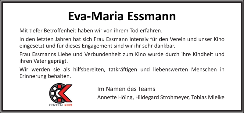  Traueranzeige für Eva-Maria Essmann vom 27.11.2021 aus Neue Osnabrücker Zeitung GmbH & Co. KG