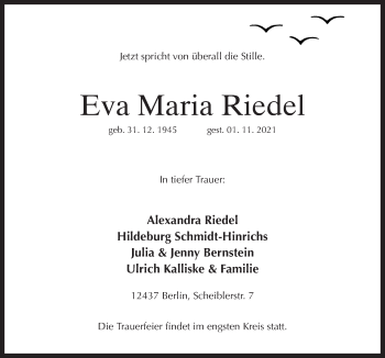 Traueranzeige von Eva Maria Riedel von Neue Osnabrücker Zeitung GmbH & Co. KG