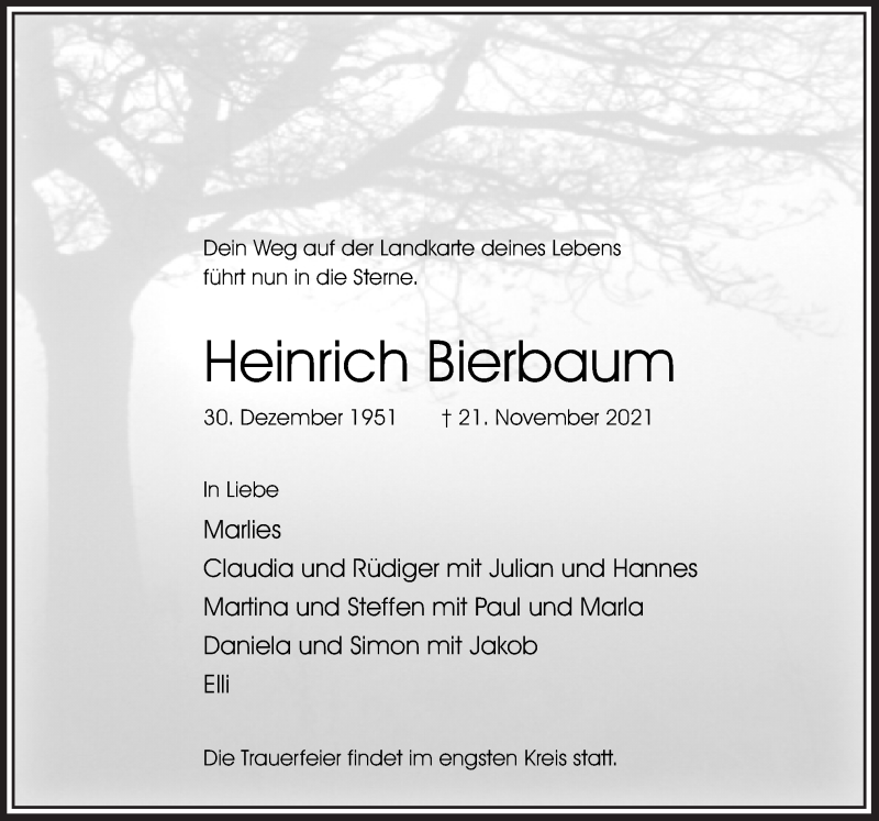  Traueranzeige für Heinrich Bierbaum vom 24.11.2021 aus Neue Osnabrücker Zeitung GmbH & Co. KG