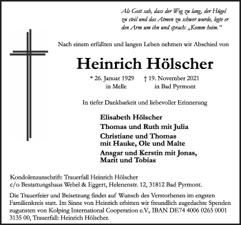 Traueranzeige von Heinrich Hölscher von Neue Osnabrücker Zeitung GmbH & Co. KG