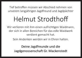 Traueranzeige von Helmut Strodthoff von Neue Osnabrücker Zeitung GmbH & Co. KG