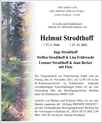 Traueranzeige von Helmut Strodthoff von Neue Osnabrücker Zeitung GmbH & Co. KG