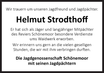 Traueranzeige von Helmut Strodthoff von Neue Osnabrücker Zeitung GmbH & Co. KG