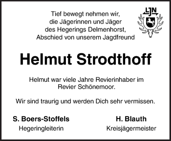 Traueranzeige von Helmut Strodthoff von Neue Osnabrücker Zeitung GmbH & Co. KG