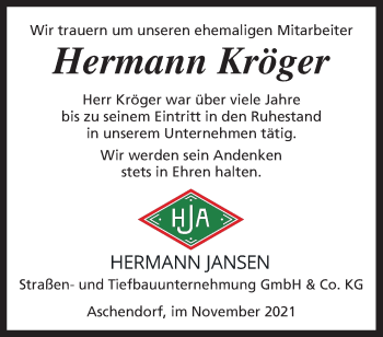 Traueranzeige von Hermann Kröger von Neue Osnabrücker Zeitung GmbH & Co. KG