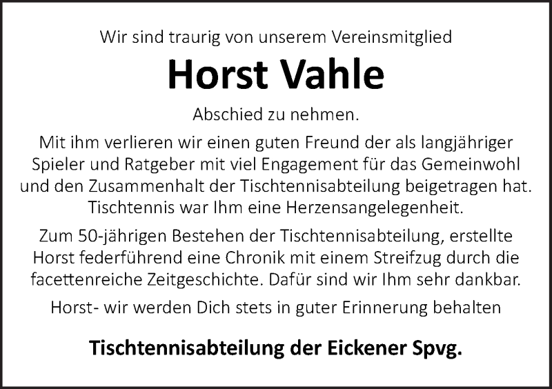  Traueranzeige für Horst Vahle vom 20.11.2021 aus Neue Osnabrücker Zeitung GmbH & Co. KG