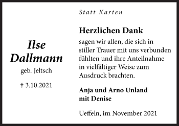 Traueranzeige von Ilse Dallmann von Neue Osnabrücker Zeitung GmbH & Co. KG