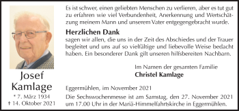 Traueranzeige von Josef Kamlage von Neue Osnabrücker Zeitung GmbH & Co. KG