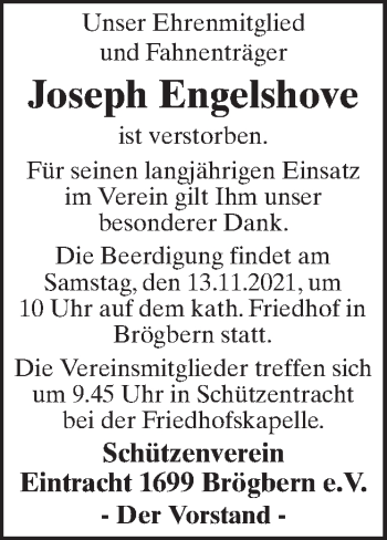 Traueranzeige von Joseph Engelshove von Neue Osnabrücker Zeitung GmbH & Co. KG