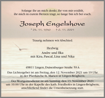 Traueranzeige von Joseph Engelshove von Neue Osnabrücker Zeitung GmbH & Co. KG