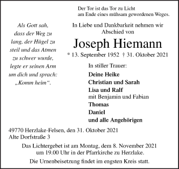 Traueranzeige von Joseph Hiemann von Neue Osnabrücker Zeitung GmbH & Co. KG