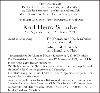 Traueranzeige von Karl-Heinz Schulze von Neue Osnabrücker Zeitung GmbH & Co. KG