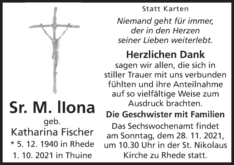  Traueranzeige für Katharina Fischer vom 24.11.2021 aus Neue Osnabrücker Zeitung GmbH & Co. KG