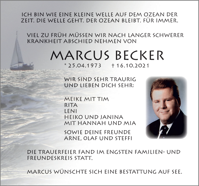  Traueranzeige für Marcus Becker vom 06.11.2021 aus Neue Osnabrücker Zeitung GmbH & Co. KG