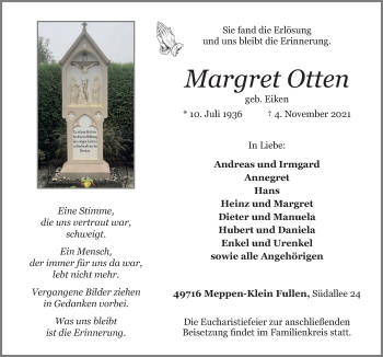 Traueranzeige von Margret Otten von Neue Osnabrücker Zeitung GmbH & Co. KG