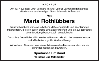 Traueranzeige von Maria Rothlübbers von Neue Osnabrücker Zeitung GmbH & Co. KG