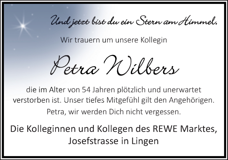  Traueranzeige für Petra Wilbers vom 22.11.2021 aus Neue Osnabrücker Zeitung GmbH & Co. KG