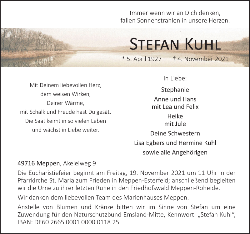  Traueranzeige für Stefan Kuhl vom 08.11.2021 aus Neue Osnabrücker Zeitung GmbH & Co. KG