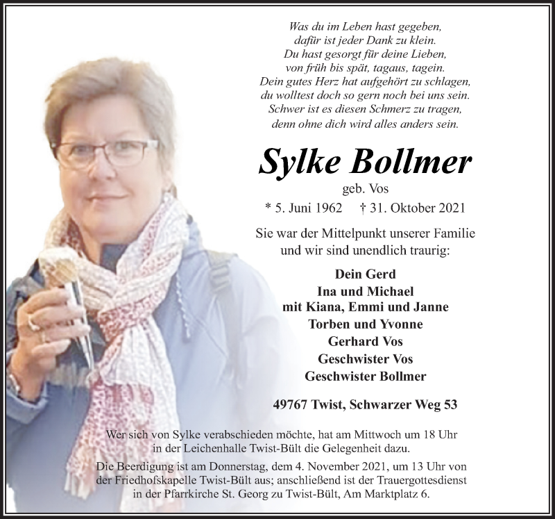  Traueranzeige für Sylke Bollmer vom 02.11.2021 aus Neue Osnabrücker Zeitung GmbH & Co. KG