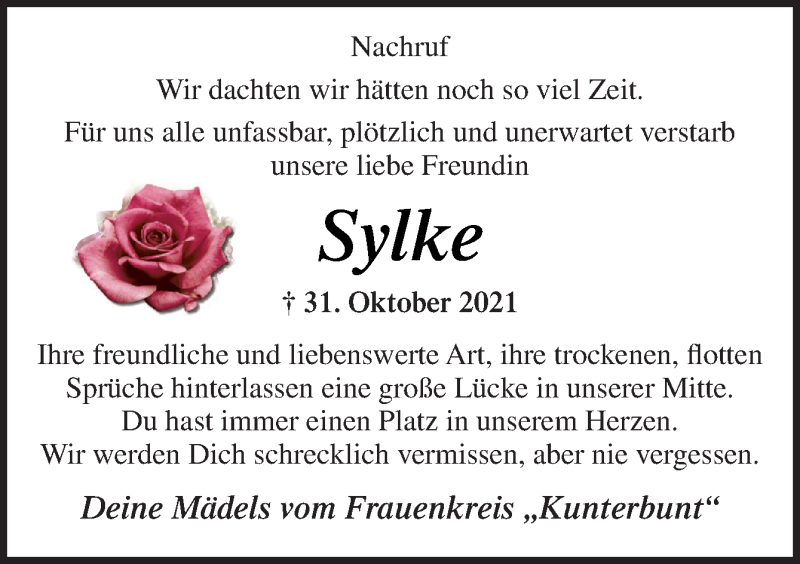  Traueranzeige für Sylke Bollmer vom 06.11.2021 aus Neue Osnabrücker Zeitung GmbH & Co. KG