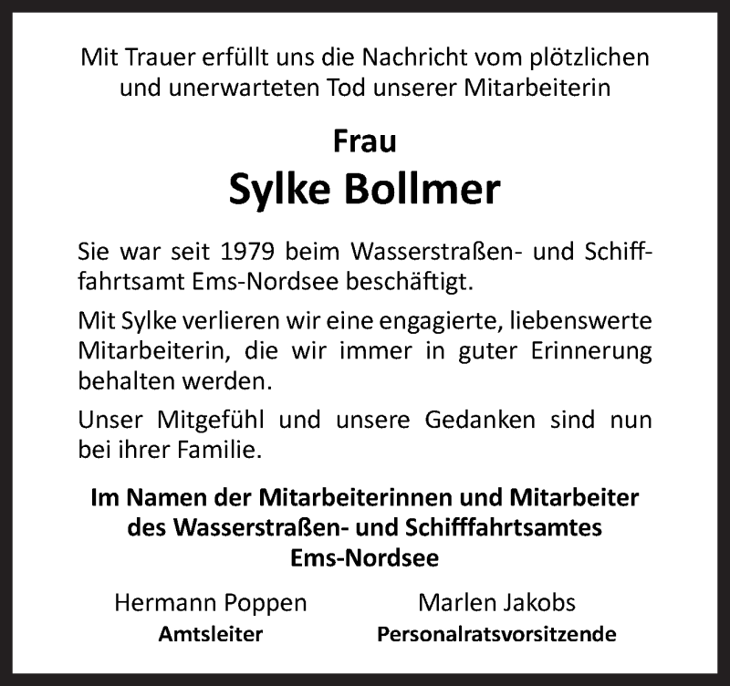  Traueranzeige für Sylke Bollmer vom 04.11.2021 aus Neue Osnabrücker Zeitung GmbH & Co. KG