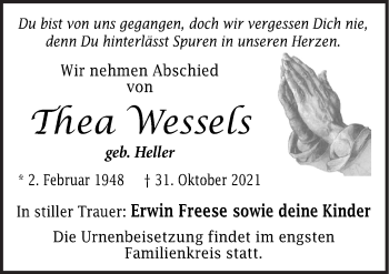 Traueranzeige von Thea Wessels von Neue Osnabrücker Zeitung GmbH & Co. KG