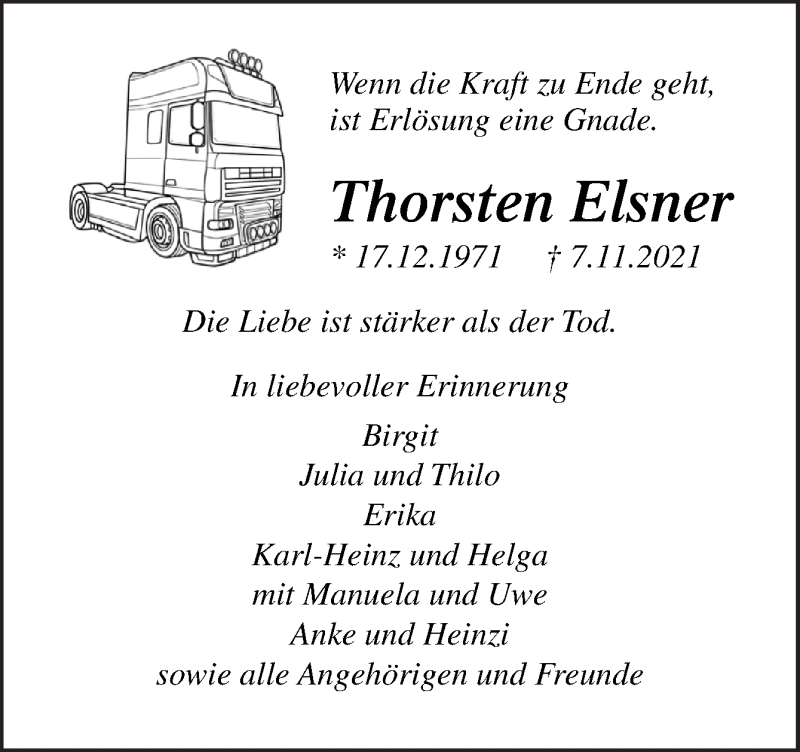  Traueranzeige für Thorsten Elsner vom 13.11.2021 aus Neue Osnabrücker Zeitung GmbH & Co. KG