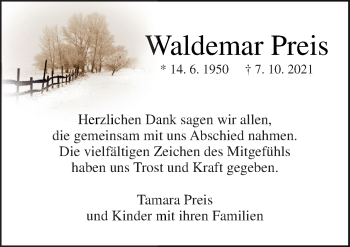 Traueranzeige von Waldemar Preis von Neue Osnabrücker Zeitung GmbH & Co. KG