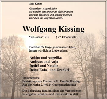 Traueranzeige von Wolfgang Kissing von Neue Osnabrücker Zeitung GmbH & Co. KG