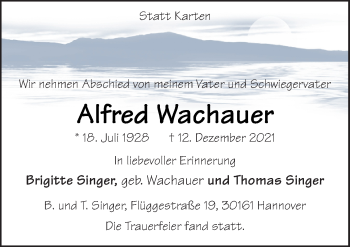 Traueranzeige von Alfred Wachauer von Neue Osnabrücker Zeitung GmbH & Co. KG