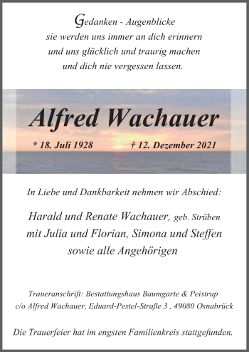 Traueranzeige von Alfred Wachauer von Neue Osnabrücker Zeitung GmbH & Co. KG