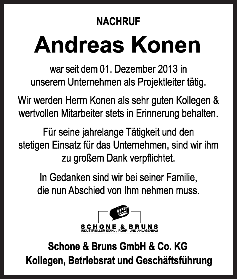  Traueranzeige für Andreas Konen vom 22.12.2021 aus Neue Osnabrücker Zeitung GmbH & Co. KG