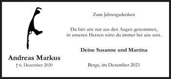 Traueranzeige von Andreas Markus von Neue Osnabrücker Zeitung GmbH & Co. KG