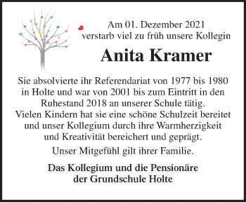 Traueranzeige von Anita Kramer von Neue Osnabrücker Zeitung GmbH & Co. KG