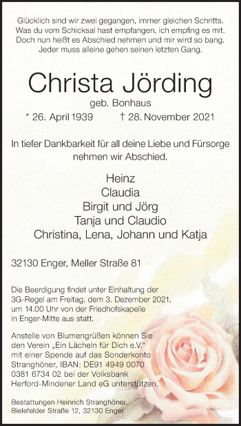 Traueranzeige von Christa Jörding von Neue Osnabrücker Zeitung GmbH & Co. KG