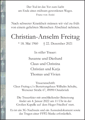 Traueranzeige von Christian-Anselm Freitag von Neue Osnabrücker Zeitung GmbH & Co. KG
