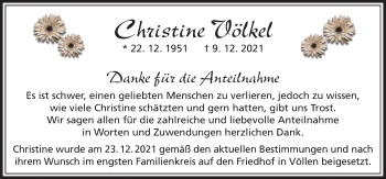 Traueranzeige von Christine Völkel von Neue Osnabrücker Zeitung GmbH & Co. KG