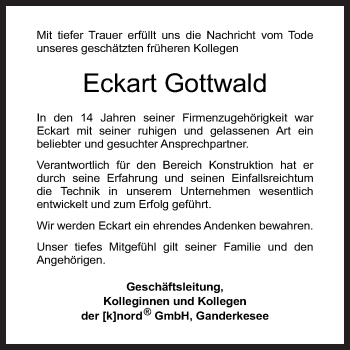 Traueranzeige von Eckart Gottwald von Neue Osnabrücker Zeitung GmbH & Co. KG