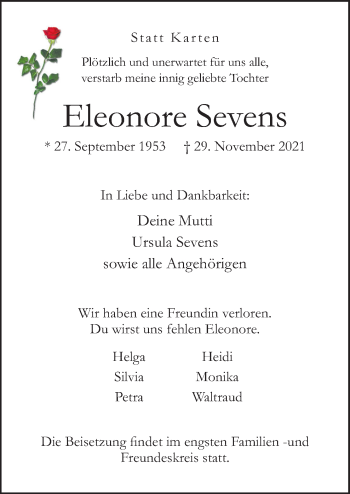 Traueranzeige von Eleonore Sevens von Neue Osnabrücker Zeitung GmbH & Co. KG