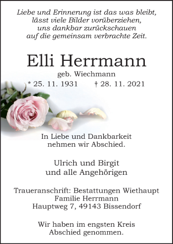 Traueranzeige von Elli Herrmann von Neue Osnabrücker Zeitung GmbH & Co. KG