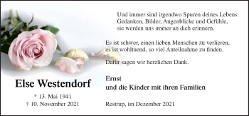 Traueranzeige von Else Westendorf von Neue Osnabrücker Zeitung GmbH & Co. KG