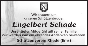 Traueranzeige von Engelbert Schade von Neue Osnabrücker Zeitung GmbH & Co. KG