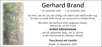 Traueranzeige von Gerhard Brand von Neue Osnabrücker Zeitung GmbH & Co. KG