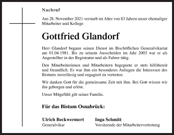 Traueranzeige von Gottfried Glandorf von Neue Osnabrücker Zeitung GmbH & Co. KG