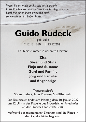 Traueranzeige von Guido Rudeck von Neue Osnabrücker Zeitung GmbH & Co. KG