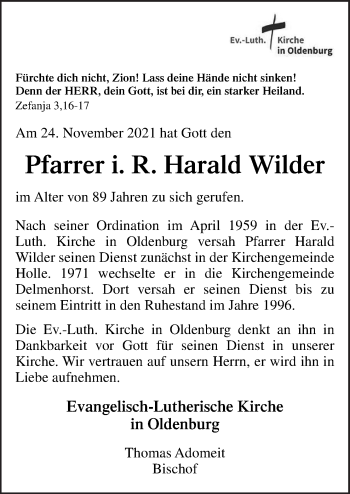 Traueranzeige von Harald Wilder von Neue Osnabrücker Zeitung GmbH & Co. KG