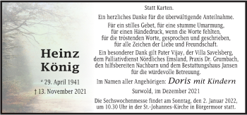 Traueranzeige von Heinz König von Neue Osnabrücker Zeitung GmbH & Co. KG