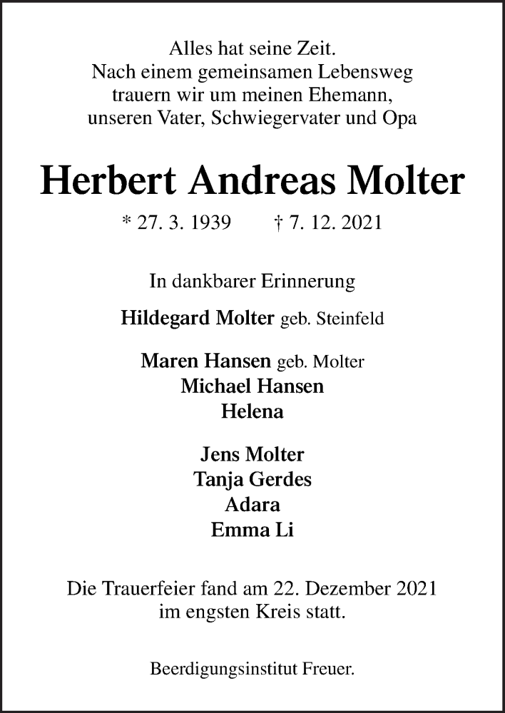  Traueranzeige für Herbert Andreas Molter vom 23.12.2021 aus Neue Osnabrücker Zeitung GmbH & Co. KG