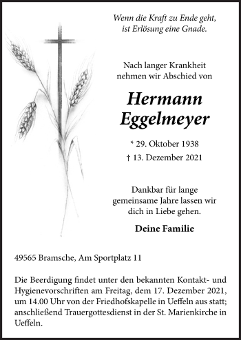 Traueranzeige von Hermann Eggelmeyer von Neue Osnabrücker Zeitung GmbH & Co. KG